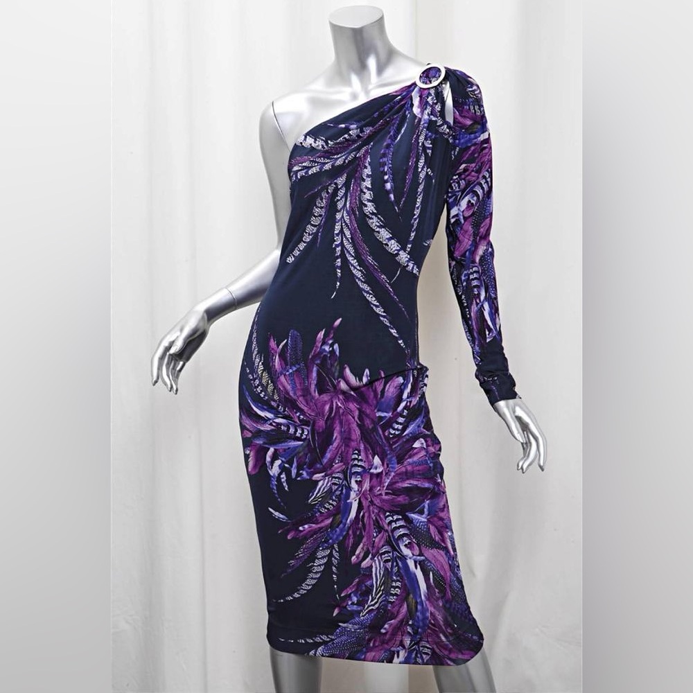 Just Cavalli One-Shoulder Dress in Purple and Black